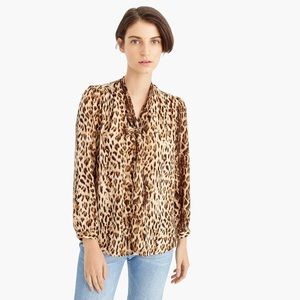 j. crew tie neck button up in leopard